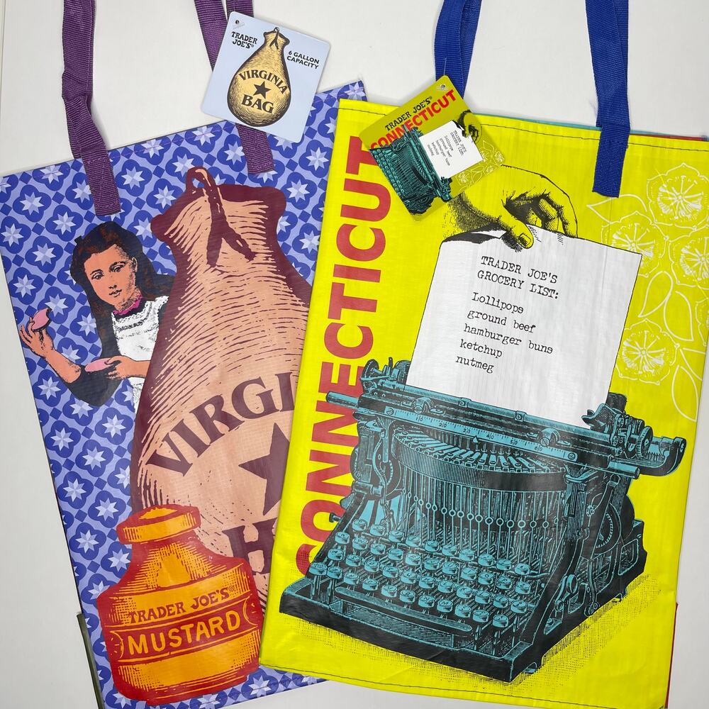 Set of 2 — Trader Joe’s USA State Reusable Tote Bag VIRGINIA VA + CONNECTICUT CT